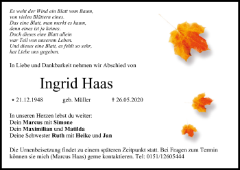 Anzeige von Ingrid Haas von MGO