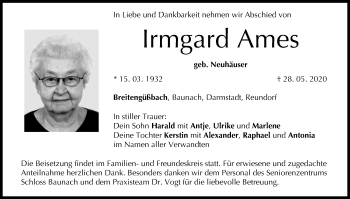 Anzeige von Irmgard Ames von MGO