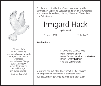 Anzeige von Irmgard Hack von MGO