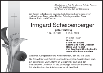 Anzeige von Irmgard Scheibenberger von MGO