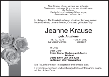 Anzeige von Jeanne Krause von MGO