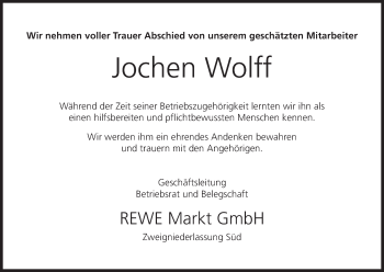Anzeige von Jochen Wolff von MGO