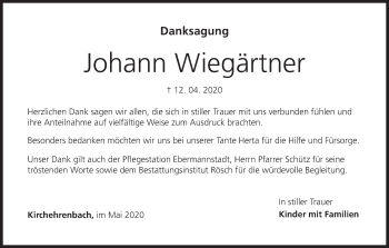 Anzeige von Johann Wiegärtner von MGO