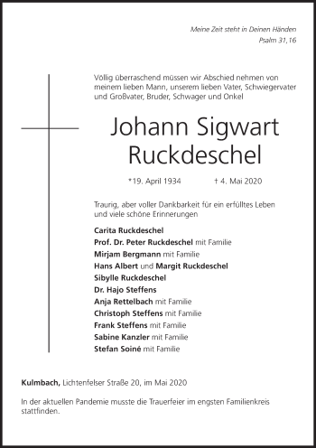 Anzeige von Johann Sigwart Ruckdeschel von MGO