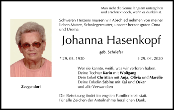 Anzeige von Johanna Hasenkopf von MGO