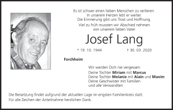 Anzeige von Josef Lang von MGO
