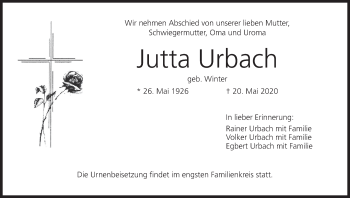 Anzeige von Jutta Urbach von MGO