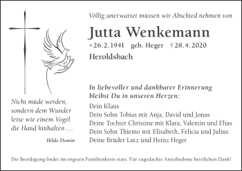 Anzeige von Jutta Wenkemann von MGO