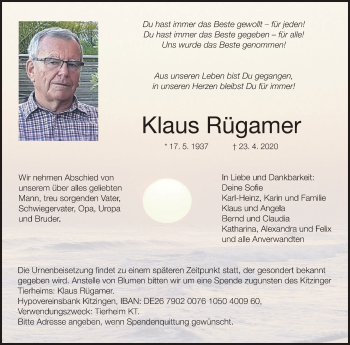 Anzeige von Klaus Rügamer von MGO