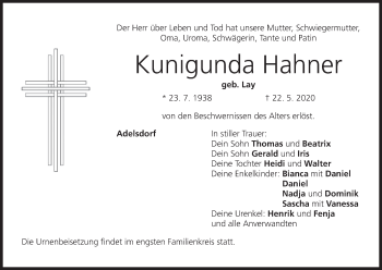 Anzeige von Kunigunda Hahner von MGO