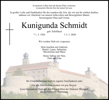 Anzeige von Kunigunda Schmidt von MGO