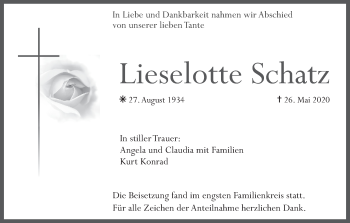 Anzeige von Lieselotte Schatz von MGO