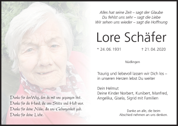 Anzeige von Lore Schäfer von MGO