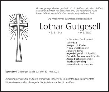 Anzeige von Lothar Gutgesell von MGO