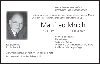 Anzeige von Manfred Mnich von MGO