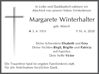 Anzeige von Margarete Winterhalter von MGO