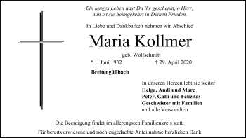 Anzeige von Maria Kollmer von MGO