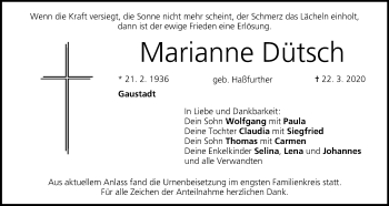 Anzeige von Marianne Dütsch von MGO