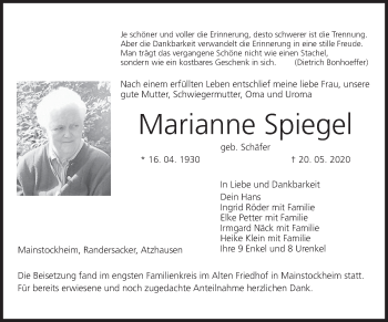 Anzeige von Marianne Spiegel von MGO