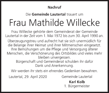 Anzeige von Mathilde Willecke von MGO