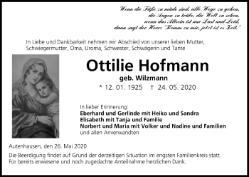 Anzeige von Ottilie Hofmann von MGO
