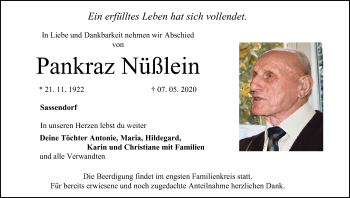 Anzeige von Pankraz Nüßlein von MGO