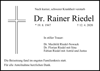 Anzeige von Rainer Riedel von MGO