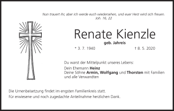Anzeige von Renate Kienzle von MGO