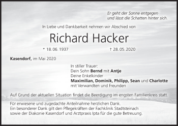 Anzeige von Richard Hacker von MGO