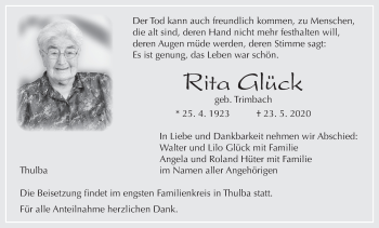 Anzeige von Rita Glück von MGO