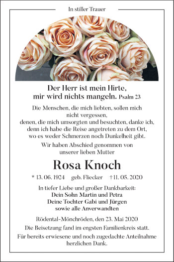 Anzeige von Rosa Knoch von MGO