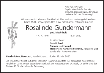 Anzeige von Rosalinde Gundermann von MGO