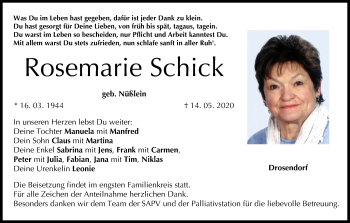 Anzeige von Rosemarie Schick von MGO