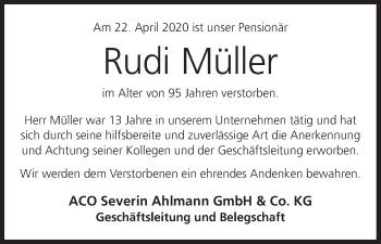 Anzeige von Rudi Müller von MGO