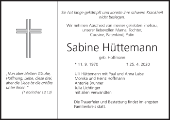 Anzeige von Sabine Hüttemann von MGO