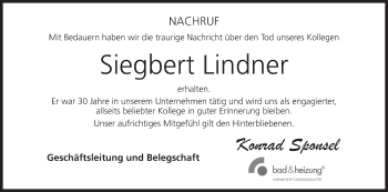 Anzeige von Siegbert Lindner von MGO
