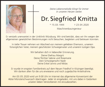 Anzeige von Siegfried Kmitta von MGO