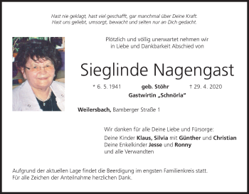 Anzeige von Sieglinde Nagengast von MGO