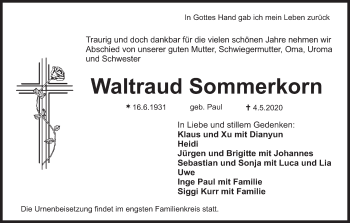 Anzeige von Waltraud Sommerkorn von MGO