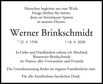 Anzeige von Werner Brinkschmidt von MGO