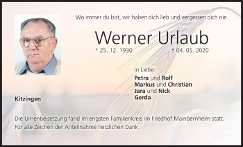 Anzeige von Werner Urlaub von MGO