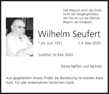 Anzeige von Wilhelm Seufert von MGO