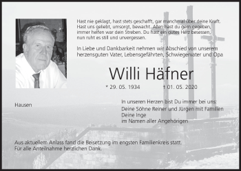 Anzeige von Willi Häfner von MGO