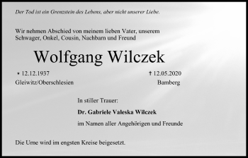 Anzeige von Wolfgang Wilczek von MGO