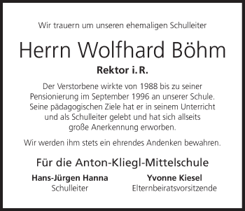 Anzeige von Wolfhard Böhm von MGO
