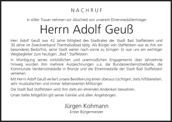 Anzeige von Adolf Geuß von MGO