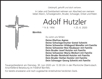Anzeige von Adolf Hutzler von MGO