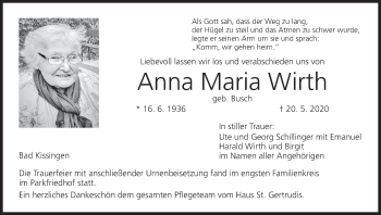 Anzeige von Anna Maria Wirth von MGO