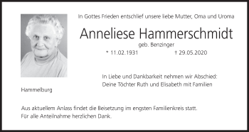 Anzeige von Anneliese Hammerschmidt von MGO