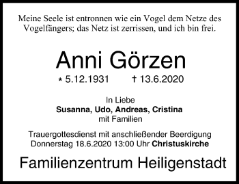 Anzeige von Anni Görzen von MGO